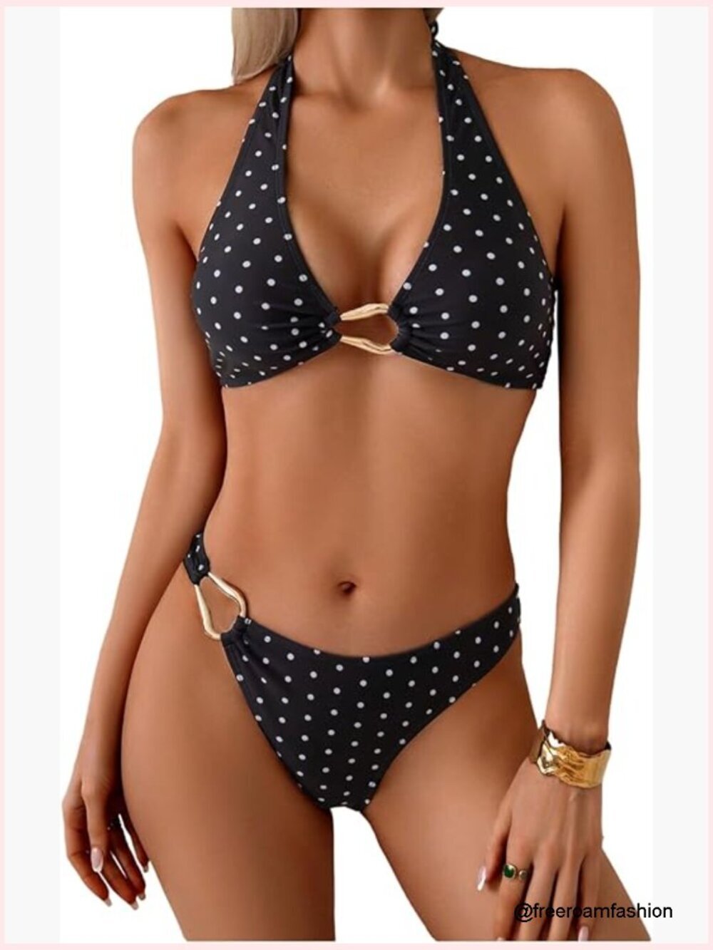 Large Halter Bikini Set Polka Dots Tie Back 2 Piece Swimwear